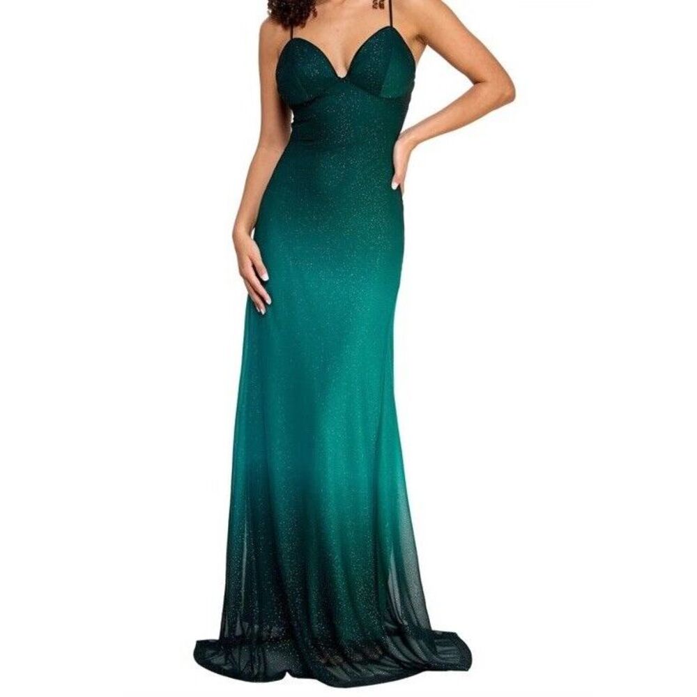 Violet Weekend Women Green Teal Ombré Evening Dress 61412J Gown Juniors Sz 3/4